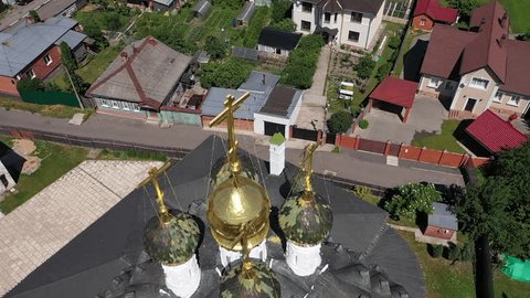 Drone Orbit Descent above Church Domes Kolomna