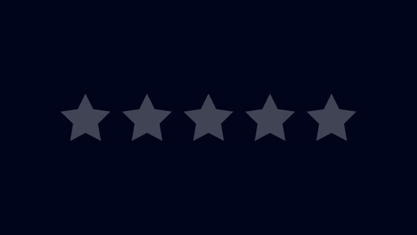 Five stars rating animation video. Special with rating star icon animation. Golden glowing five star flat symbol animation.video animation cyan five stars concept rating. 4k video