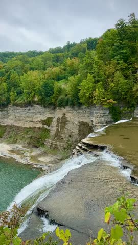 Still Shot of Looking Over a Waterfall (Letchworth State Park, Portageville, New York, USA)