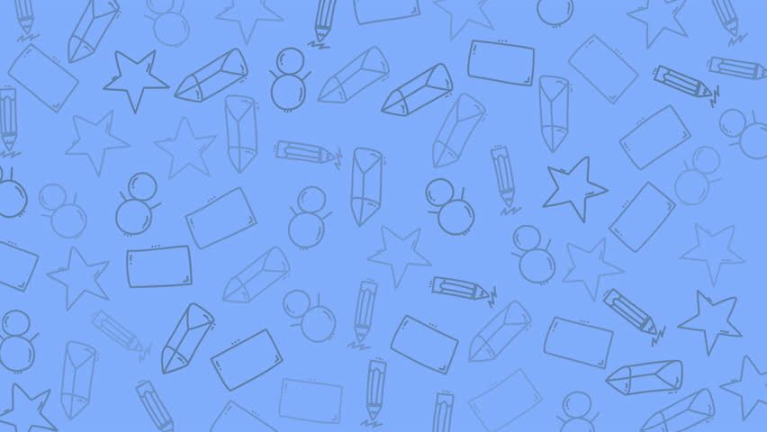 Bright blue backdrop with fun school supplies drawings. Ideal for educational presentations, stationery designs, backtoschool promotions, and art projects.