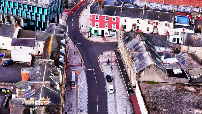 Neighbourhood Buildings, Pedestrian Commute, Street Intersection, Aerial