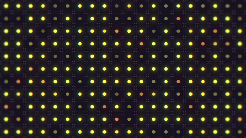 Multiple rows of bright yellow and orange led lights on a digital display screen.