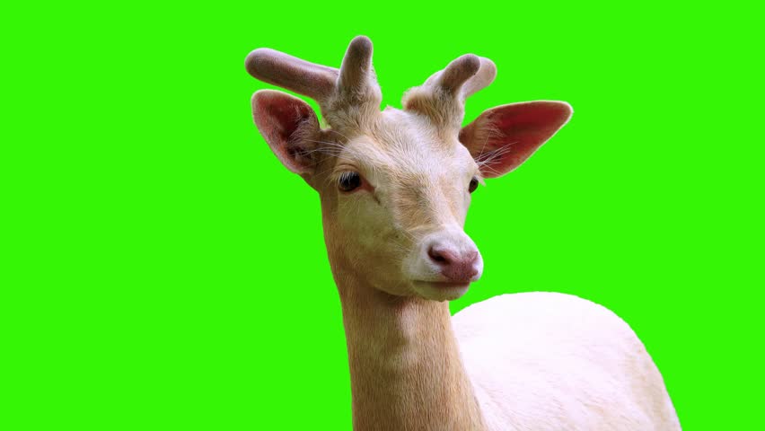 fallow deer looking in different directions on a green screen