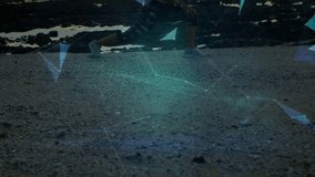 Animation of connections and globe over woman practicing yoga on beach at sunset. sporty active lifestyle, connections, technology and digital interface concept digitally generated video. - Powered by Shutterstock - Get 15% off with code: PIKWIZARD15