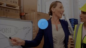 Animation of network of connections over diverse workers in warehouse. Global business and digital interface concept digitally generated video. - Powered by Shutterstock - Get 15% off with code: PIKWIZARD15