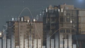 Animation of financial data processing over buildings and cityscape. Global business, finance and data processing concept digitally generated video. - Powered by Shutterstock - Get 15% off with code: PIKWIZARD15