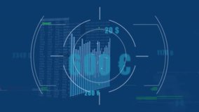 Animation of scope scanning, numbers, data processing and statistics on blue background. Global business, finance and data processing concept digitally generated video. - Powered by Shutterstock - Get 15% off with code: PIKWIZARD15