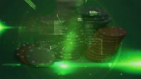 Animation of data processing and binary coding over casino chips. global business, finance, gambling and data processing concept digitally generated video. - Powered by Shutterstock - Get 15% off with code: PIKWIZARD15