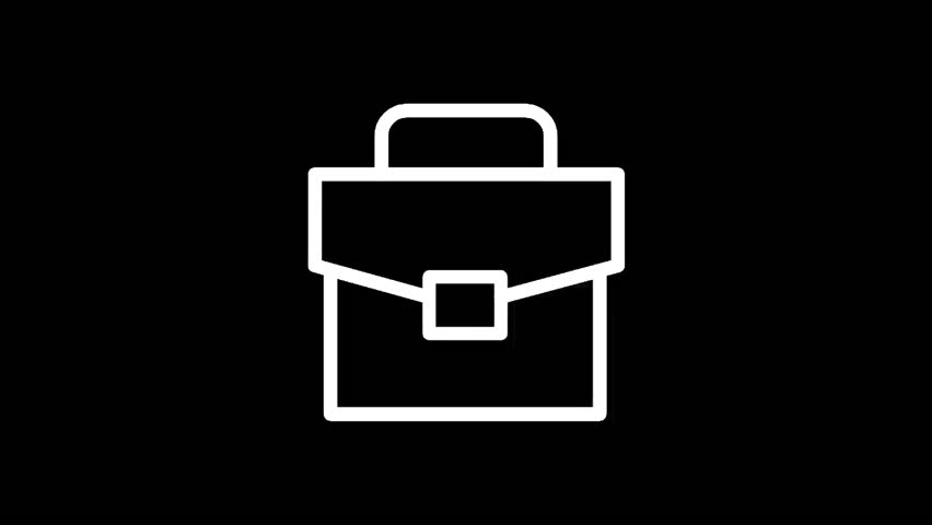 A simple white line drawing of a briefcase against a stark black backdrop, perfect for business or design.