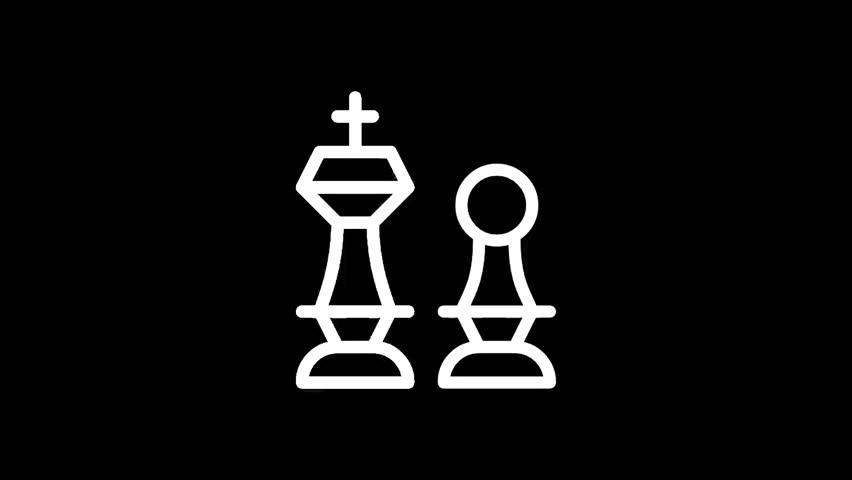 An illustration of a chess king and pawn in white against a stark black backdrop, perfect for strategy concepts.