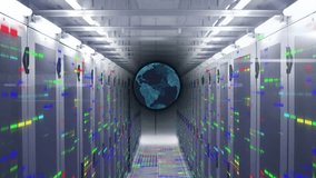 Animation of globe with network of connections over server room. Global technology, computing and digital interface concept digitally generated video. - Powered by Shutterstock - Get 15% off with code: PIKWIZARD15