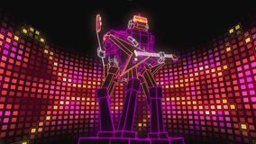 Seamless VJ loop with futuristic robot guitarist performing on a vibrant neon stage for concert screens - Powered by Shutterstock - Get 15% off with code: PIKWIZARD15