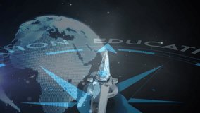 Animation of compass with text over globe, numbers and data processing. Global business, finances and data processing concept digitally generated video. - Powered by Shutterstock - Get 15% off with code: PIKWIZARD15