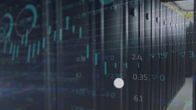 Animation of connected icons over graphs, trading board against sever room in background. Digital composite, multiple exposure, communication, report, stock market, technology and network server. - Powered by Shutterstock - Get 15% off with code: PIKWIZARD15