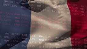 Animation of trading board over waving flag of france against black background. Digitally generated, hologram, illustration, stock market, freedom, abstract and patriotism concept. - Powered by Shutterstock - Get 15% off with code: PIKWIZARD15