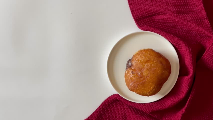 Stuffed Donut with Chocolate Filling Eating Scene
