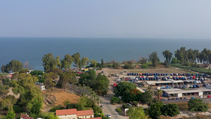 Aerial View of Ein Gev Kibbutz and Sea of Galilee, Israel