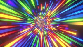 High-speed flight through a kaleidoscope of neon beams in rainbow colors. Dynamic abstract animation loop with intense light. 3D render VJ loop animation. - Powered by Shutterstock - Get 15% off with code: PIKWIZARD15