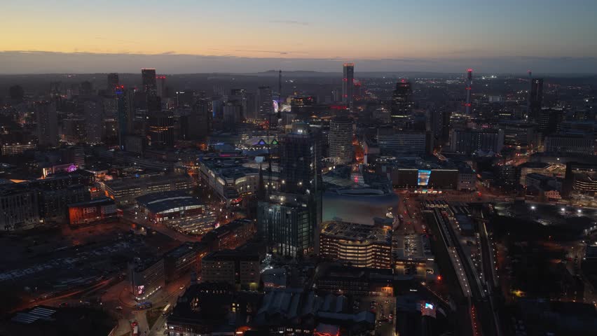 Aerial view of Birmingham city skyline, United Kingdom.
