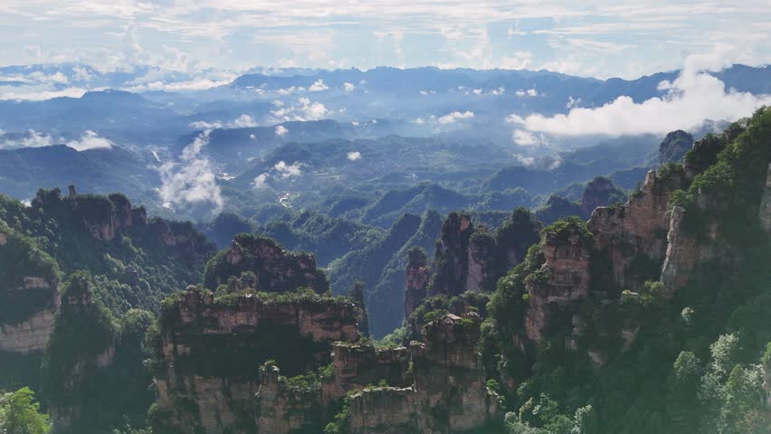 Aerial View of Colorful Sandstone Mountains in Zhangjiajie National Forest Park China