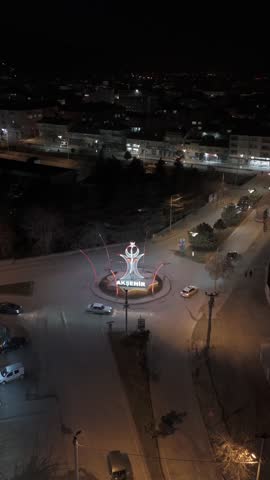 Drone footage of Konya Akşehir district center, day and night.