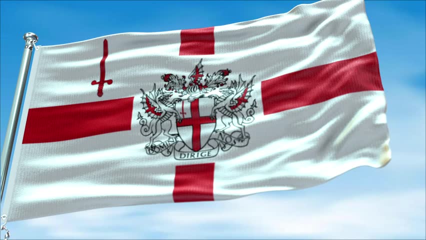 London Flag Flying Against Blue Sky