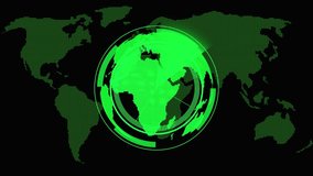 Futuristic globe rotates with rings over green digital world map, great for space visuals, data analytics, or technology presentations. Green Digital World Map with Central Futuristic Globe . - Powered by Shutterstock - Get 15% off with code: PIKWIZARD15