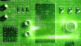 Animation of processing circle over binary code and motherboard in green. global network, data processing, communication and technology concept digitally generated video. - Powered by Shutterstock - Get 15% off with code: PIKWIZARD15