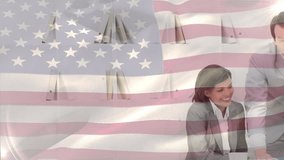 Animation of flag of usa waving over surgeons in operating theatre. Global medicine healthcare services during covid pandemic concept digitally generated video. - Powered by Shutterstock - Get 15% off with code: PIKWIZARD15