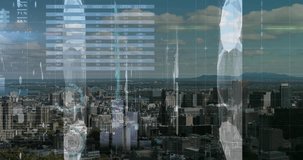 Animation of financial graph and data processing over cityscape. Global business, finances, data processing and digital interface concept digitally generated video. - Powered by Shutterstock - Get 15% off with code: PIKWIZARD15