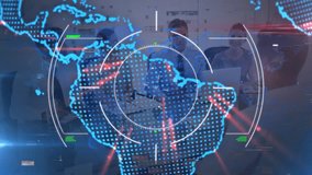 Animation of data processing and globe over diverse business people in office. Global business and digital interface concept digitally generated video. - Powered by Shutterstock - Get 15% off with code: PIKWIZARD15