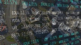 Animation of financial data processing and statistics over cityscape. Global business, finance, data processing and connections concept digitally generated video. - Powered by Shutterstock - Get 15% off with code: PIKWIZARD15