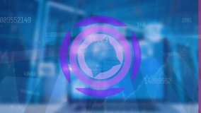 Animation of purple round scanner spinning and changing numbers over data processing. Computer interface and business data technology concept - Powered by Shutterstock - Get 15% off with code: PIKWIZARD15