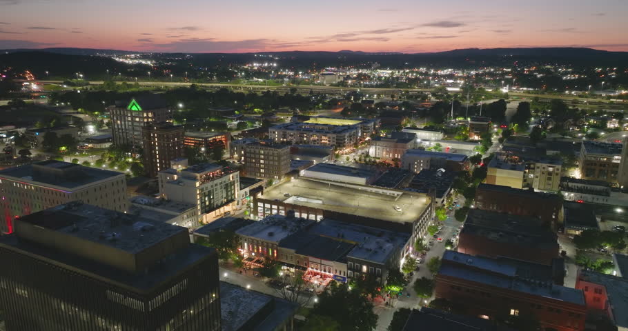 Huntsville, Alabama. Historic American architecture of old historical city. USA Southern cityscape at nighttime.