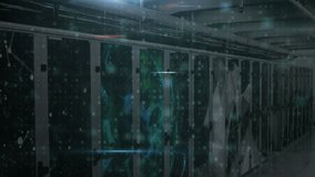 Animation of data processing over server room. Global technology, computing and digital interface concept digitally generated video. - Powered by Shutterstock - Get 15% off with code: PIKWIZARD15