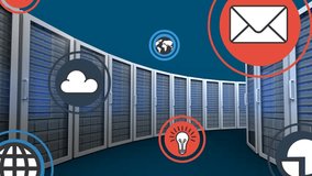 Animation of social media icons over servers. Global social media, computing and data processing concept digitally generated video. - Powered by Shutterstock - Get 15% off with code: PIKWIZARD15