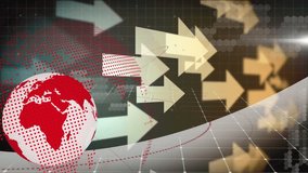 Animation of globe and data processing over arrows. Global business, computing and digital interface concept digitally generated video. - Powered by Shutterstock - Get 15% off with code: PIKWIZARD15