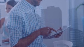 Animation of scope and data processing over caucasian businessman working in office. Global business, finance, computing and data processing concept digitally generated video. - Powered by Shutterstock - Get 15% off with code: PIKWIZARD15