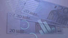 Animation of statistical data processing and waving eu flag over eu map against euro bills. European union and finance economy concept - Powered by Shutterstock - Get 15% off with code: PIKWIZARD15