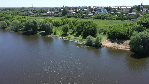 Aerial Orbit over River Landscape Kolomna