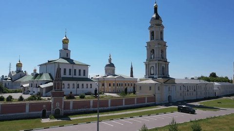 Upward Drone Flight near Orthodox Monastery Kolomna