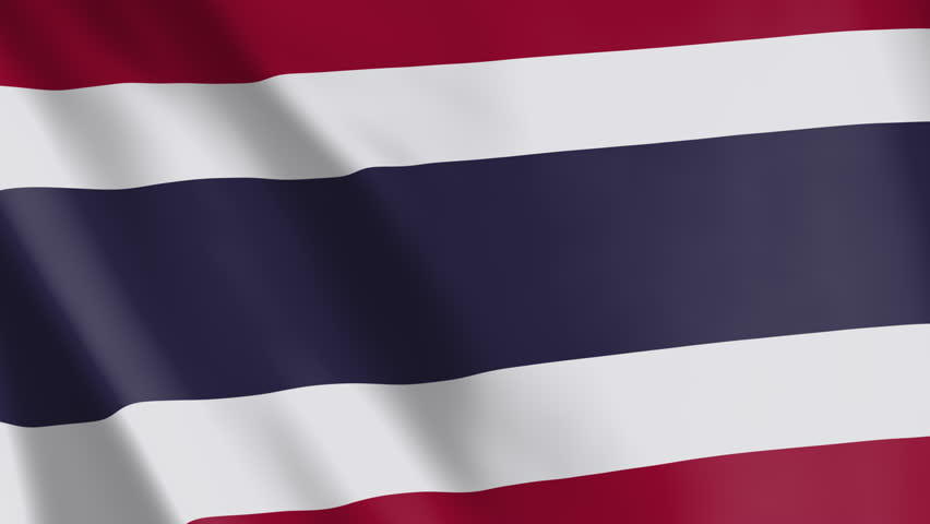 Flag of Thailand animated background. Symbol of the Thai nation and the culture. Waving flag in the wind footage. The sign is also called thong trai rong.