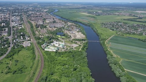 Drone Ascending Away City River Kolomna