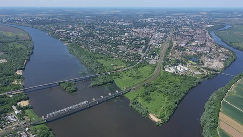 Panoramic Drone Ascent over City River Kolomna