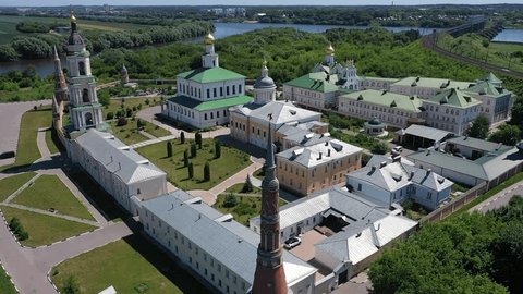 Drone Orbiting Tower Spire Monastery Kolomna