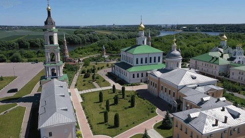 Drone Crossing Monastery Complex on Diagonal Path