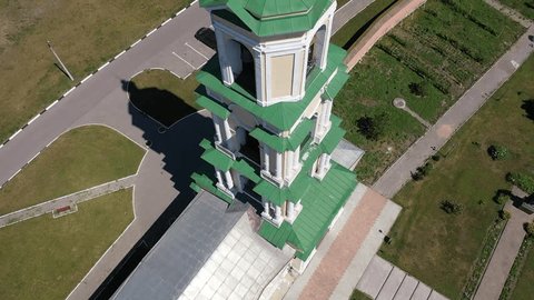 Drone Descending beside Church Bell Tower Kolomna