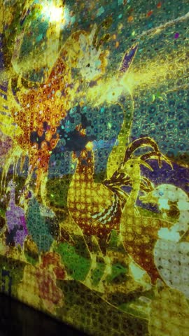 Vibrant Mosaic Wall with Mythical Dragon in Japanese Temple