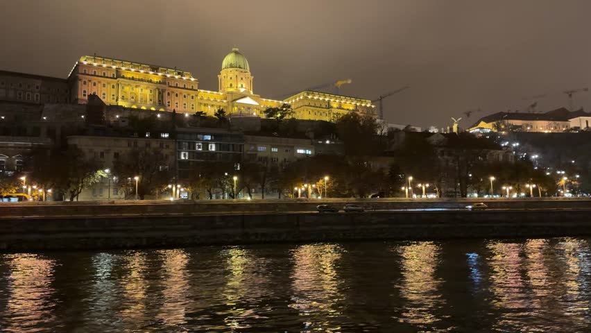 Budapest city the capital of Hungary at night, view from the Danube River.