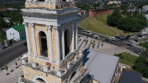 Drone Descending near Bell Tower Top Kolomna